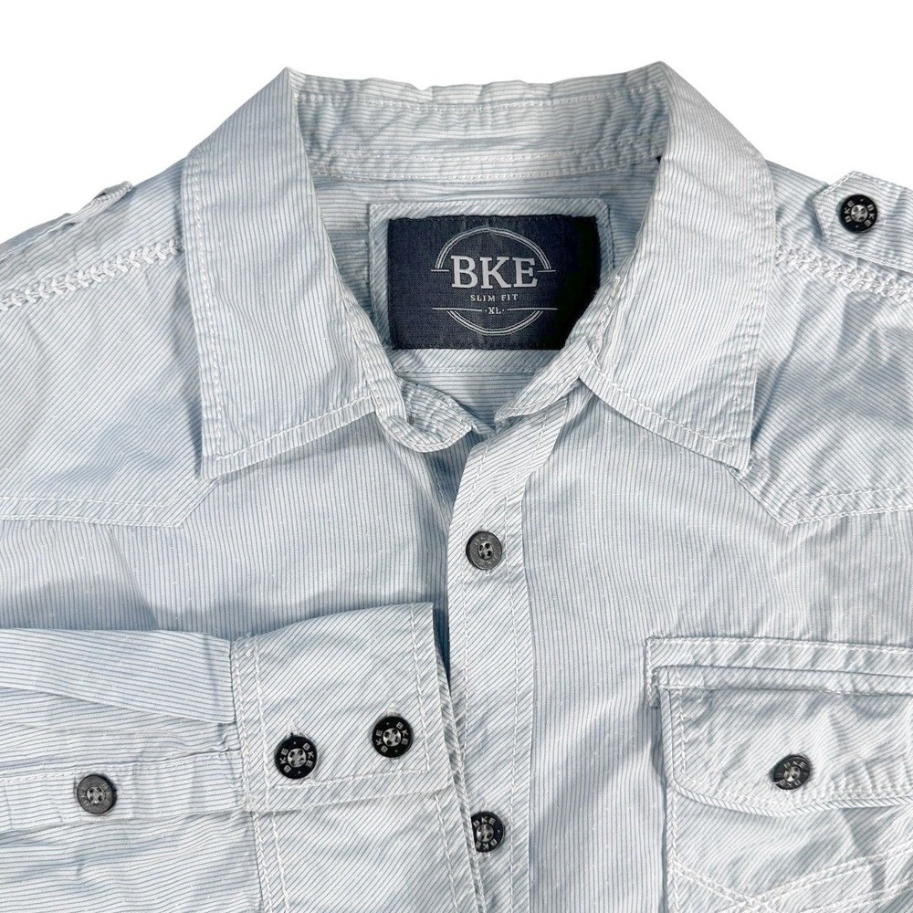 BKE Slim‎ Fit Mens XL Blue White Pinstripe Western Button Down Shirt 11258NM